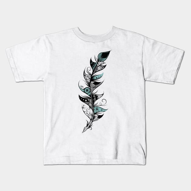 Poetic Feather Kids T-Shirt by LouJah69